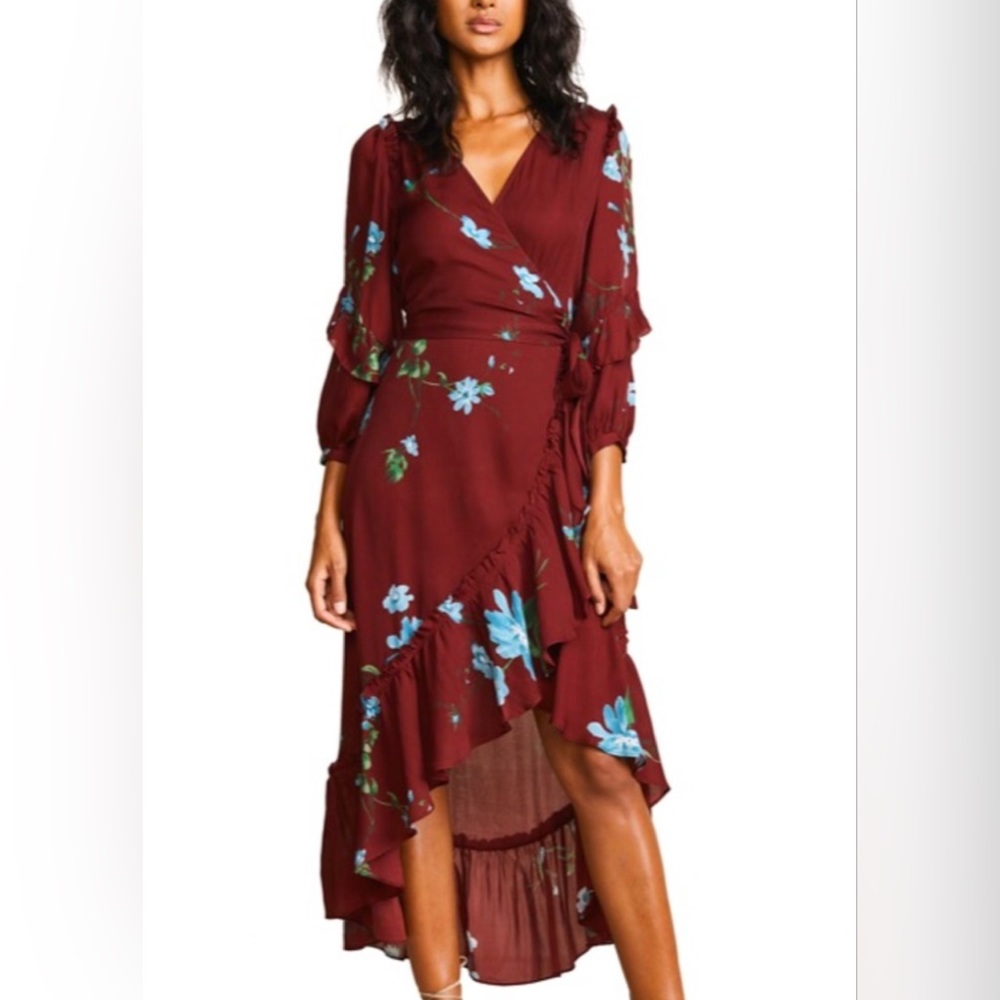 Joie Burgundy Silk Floral High Low Dress XS